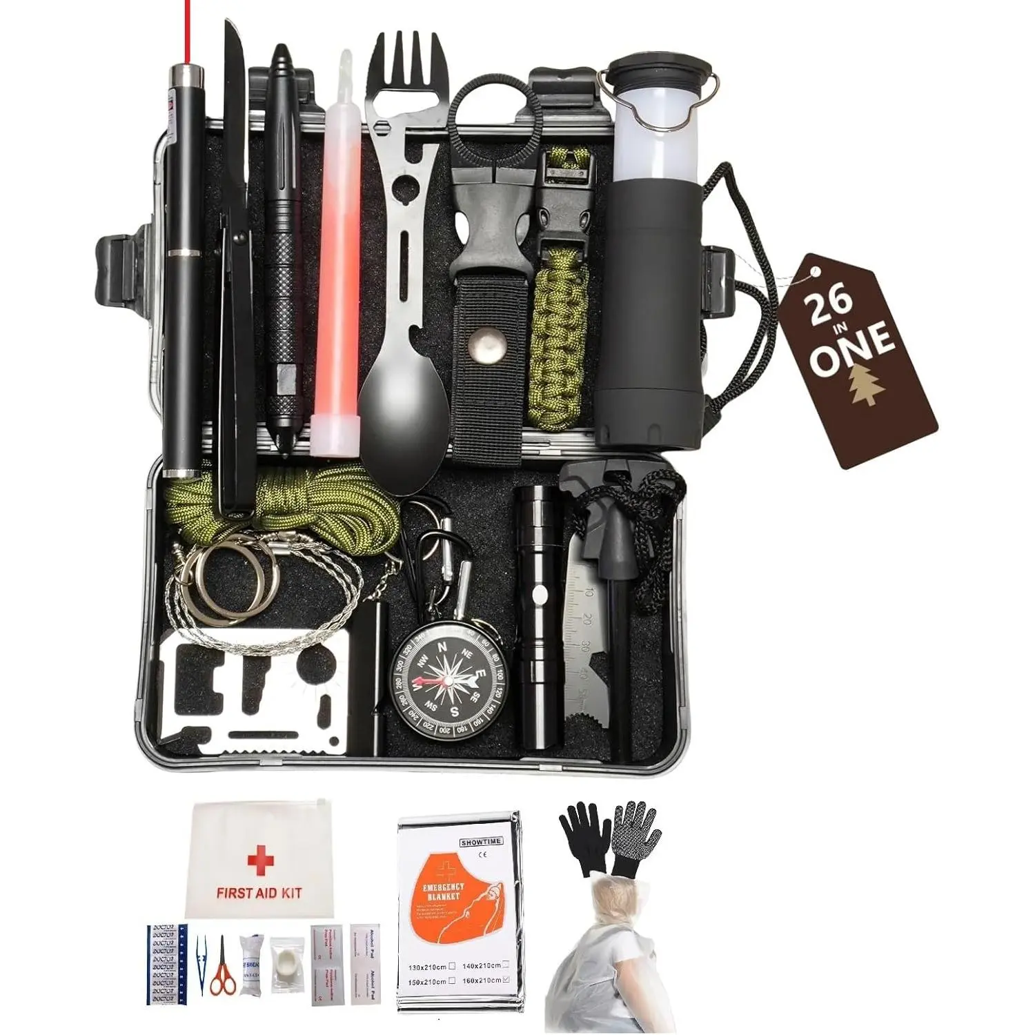 ​ 29-in-1 Outdoor Survival Gear Kit with Heavy-Duty Storage Bag, First Aid & Fire Starter – Emergency Tools for Camping Hiking, Gifts for Dad, Husband, Men Women
