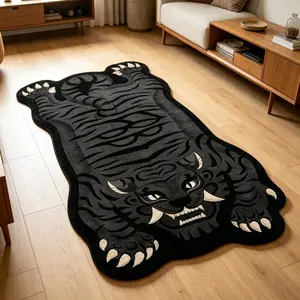 Dark Style Tiger Shaped Rug, Unique Shape Carpet, Comfortable Tiger Design Mat, Hand Wash Only, Ideal for Living Room Decor