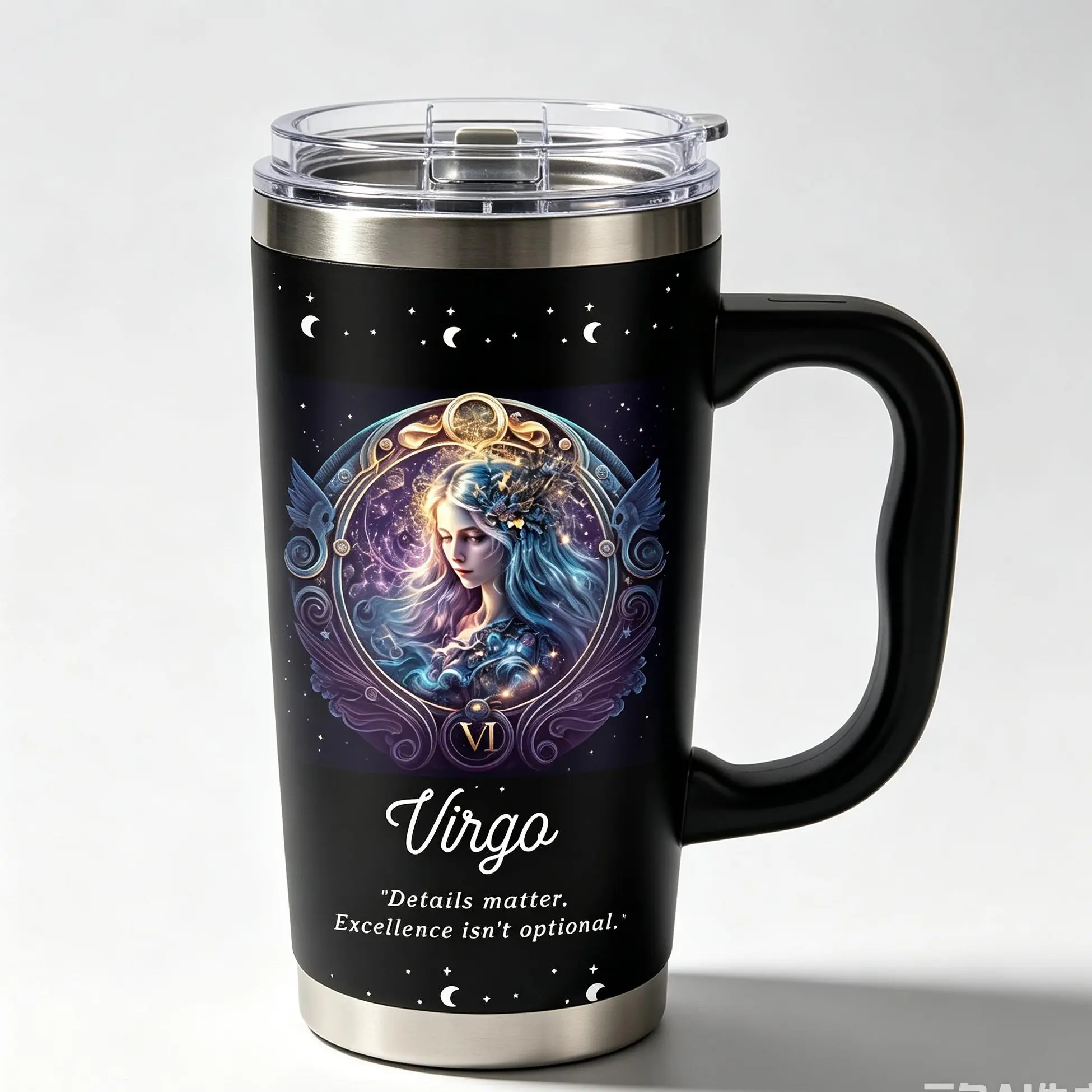 Vintage 90s Virgo Zodiac 40oz Tumbler With Handle | PamCore Y2K Cosmic Goddess Galaxy Stainless Steel Travel Mug, 24H Hot Cold Insulated Retro reusable coffee Cup For 90s Babe Nostalgia Astrology Gift, Flasks, Insulation