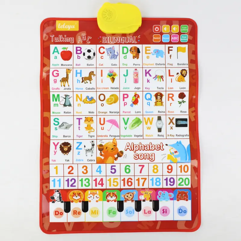 Bilingual Talking Wall Chart for Kids – English & Spanish Learning Poster with Songs, ABCs, Numbers, Animal words & Piano – Interactive Educational Toy for Toddlers 1-6 – No Screen, Battery Powered classroom use Alphabet Preschool 6