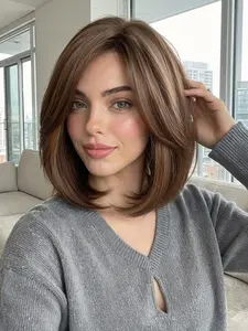 Chestnut Brown Bob Wig  with Side Bangs – Natural Synthetic Hairpiece, Natural Looking Wig | Transform Your Look in Seconds! ✨