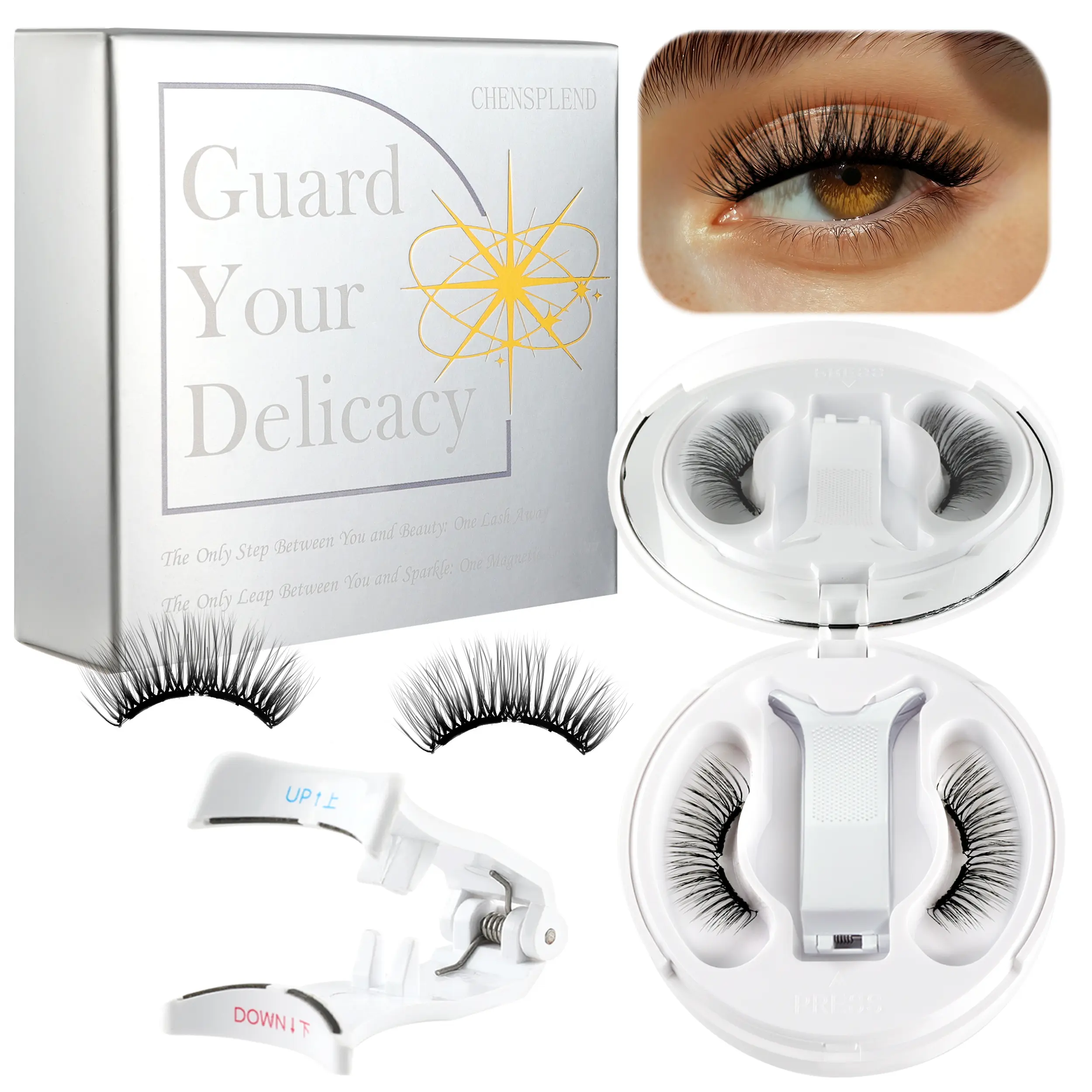 Magnetic Eyelashes with Applicator - CHENSPLEND Upgrade Soft Reusable Lashes + Feathery Style, Natural Look No Glue Needed, Easy Wear/Remove Magnetic False Lash Kit Makeup Cosmetic
