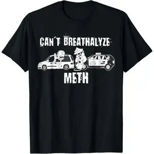 Men's Soft Knitted Short-Sleeve Unisex Customized T-Shirt with Funny "Can't Breathalyze Meth" Humor Quote, Ideal for Y2K Outfits