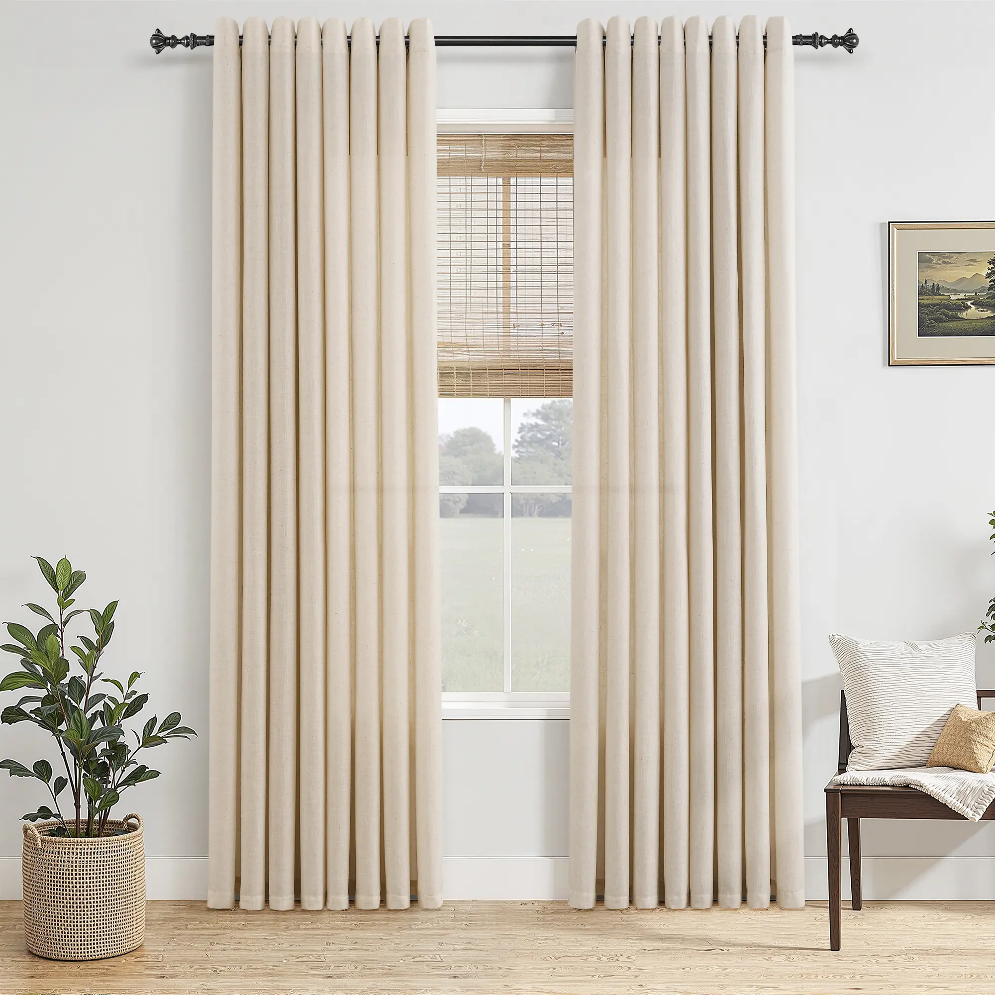 Jowels Linen Grommet Windows Curtains 2 Panels, Soft Neutral Semi Sheer Privacy Drapes to Elevate Your Living Room Bedroom & Dining Space