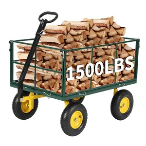 Garvee 3-in-1 Heavy-Duty Steel Garden Wagon Cart with 1400 Lbs Capacity, 13 Inch Tires, and Removable Mesh Side Panels - Versatile Metal Utility Yard Trailer for Transporting Soil, Tools, and Plants