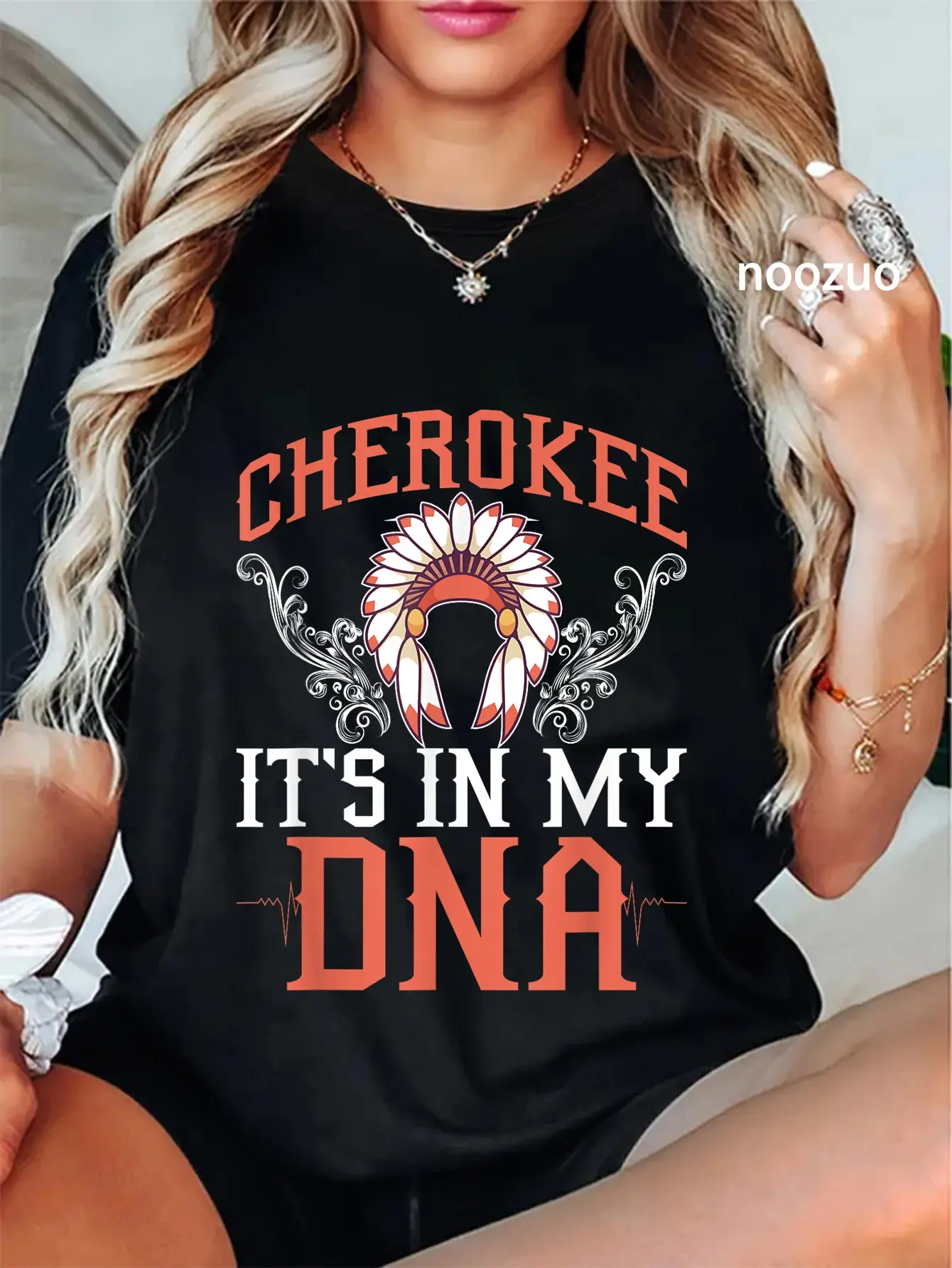 100% Cotton Cherokee My DNA Native Americans Design T-Shirt
