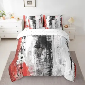 Abstract Bedding Set with Comforter,7Pcs Red Grey Black Abstract Bedding Bed in a Bag,with Comforter,Decor Geometric Comforter