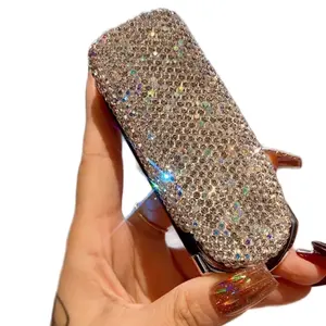 Portable Rhinestone Embellished Hair Comb with Folding Handle and Built-in Mirror, Travel Essential Hair Styling Tool for Normal Hair, Multifunctional Hair Comb with Accessories