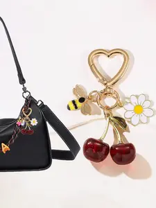 Cute Cherry Keychain, Trendy Cute Keychain, Simulated Resin Fruit Design, Ideal for Bags & Wallets, Festive Gift for Christmas & New Year Celebrations