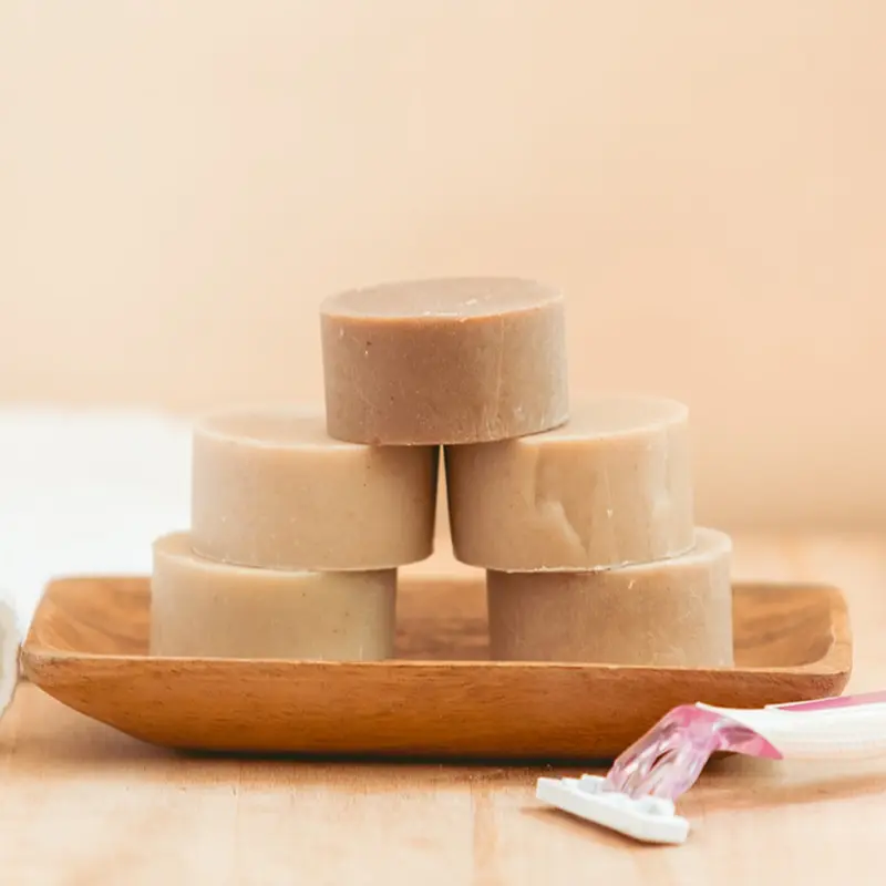 Soaps By Lela Shave Soap Bar - Handmade Goat Milk Shaving Soap for Smooth, Hydrating Shave, Soothes Razor Burn, Detoxifying Bentonite Clay + Aloe Vera - Lavender Coconut Fragrance, 85g Bar