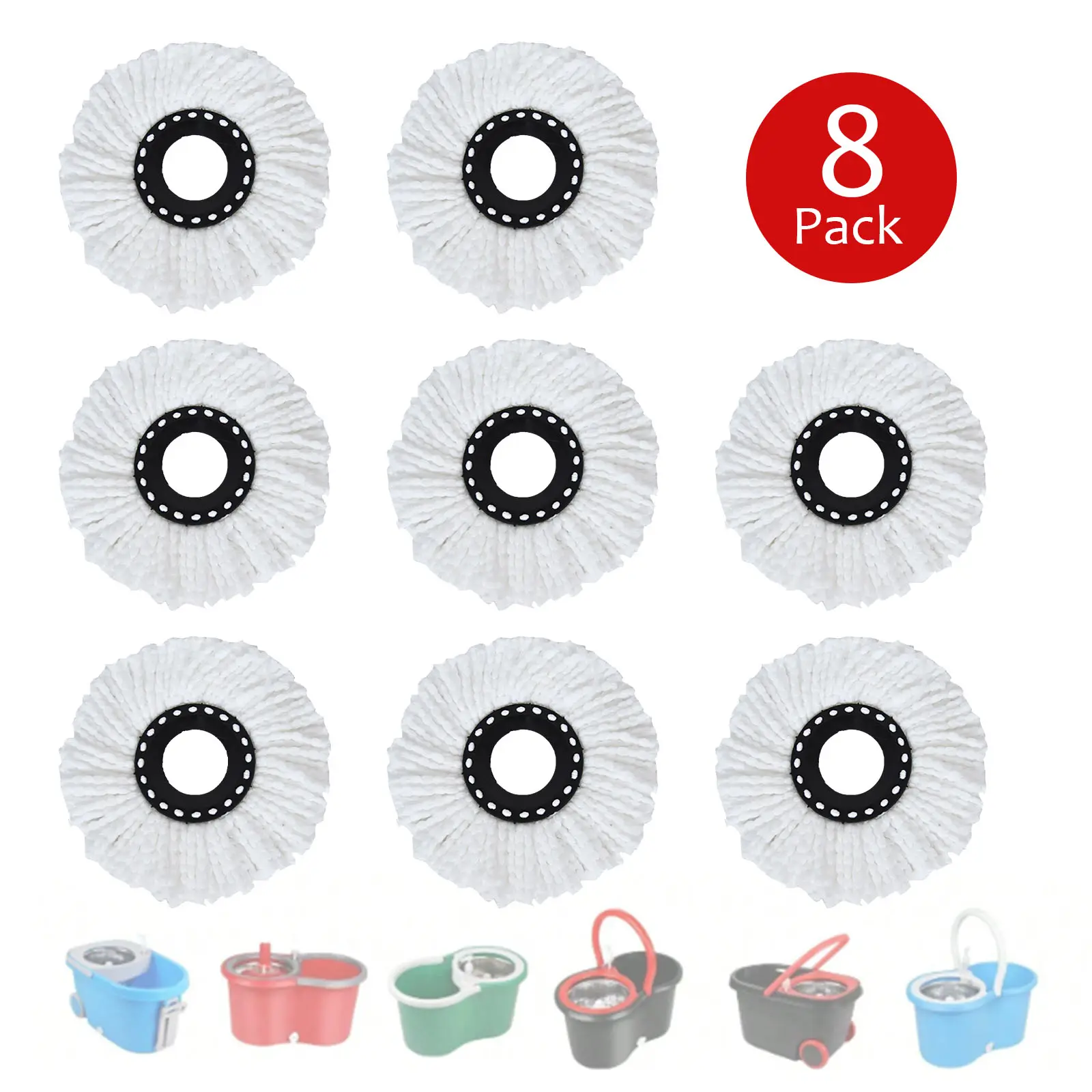 8 Pack Spin Mop Replacement Head for 360 Spin Mop Bucket with Wringer Set Systems, Replacement Microfiber Spin Mop Refills, Round Shape Standard Size, Machine Washable and Easy Cleaning