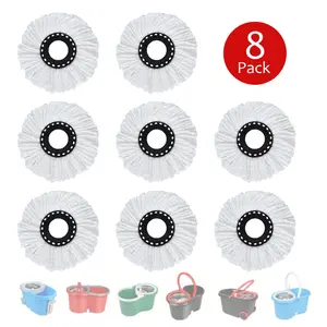 8 Pack Spin Mop Replacement Head for 360 Spin Mop Bucket with Wringer Set Systems, Replacement Microfiber Spin Mop Refills, Round Shape Standard Size, Machine Washable and Easy Cleaning