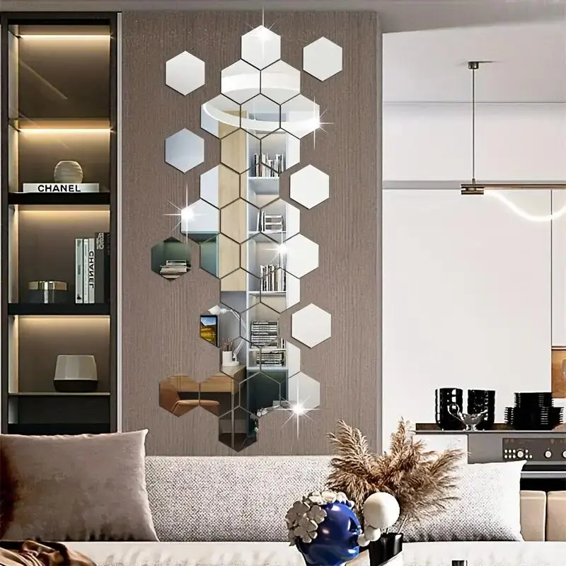 Acrylic Mirror Wall Sticker, Sticker Set, Random Combination Decorative Mirror Wall Decal, Decoration Sticker, Interior Stickers, Creative Wall Decor for Home Living Room Bedroom Kitchen, Ornaments, Decoration Items
