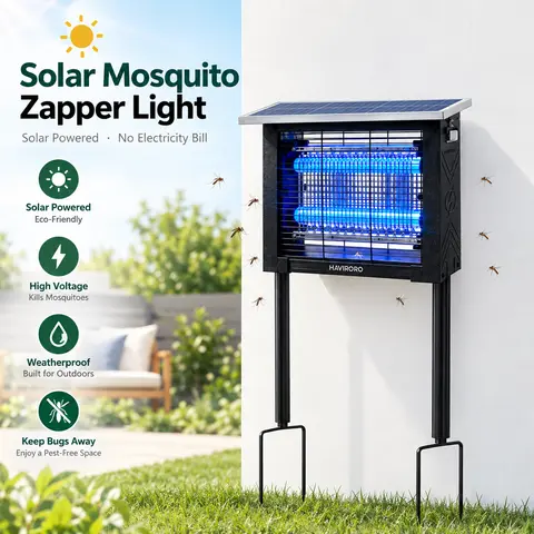 Anti-Mosquito Electronic Mosquito Killer Solar Bug Zapper - Bright UV Light, 4500V Zap Power, Rechargeable Cordless Cells, IP67 Waterproof, Hang/Stand/Ground Mount, Fly & Insect-Control Trap for Patios, Decks (Fly Control Solutions)