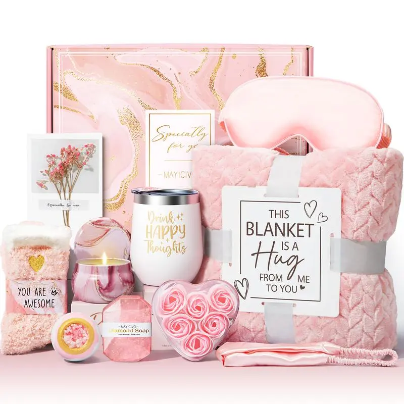 11-Piece Luxury Self-Care Gift Box for Women – Blanket, Candle, Tumbler & Spa Essentials | Birthday, Get Well, Holiday MAYICIVO