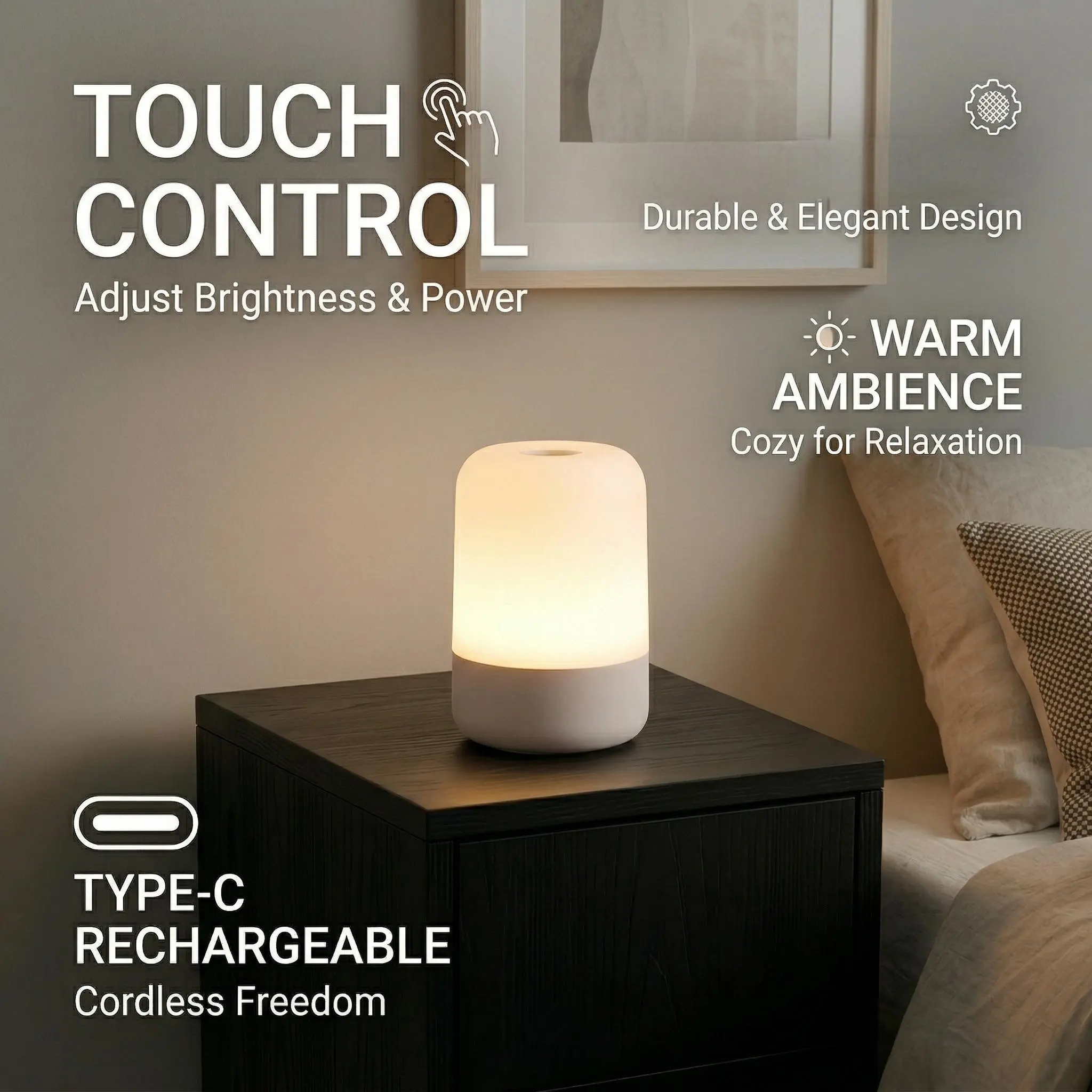 Bedroom Touch Light DY 3353630 Dimmable LED Rechargeable Battery Cordless Lamp for Bedroom Living Room Girls Room Kids Room Decoration Modern Touch Control USB Powered - Lighting Method Dimming Bedside