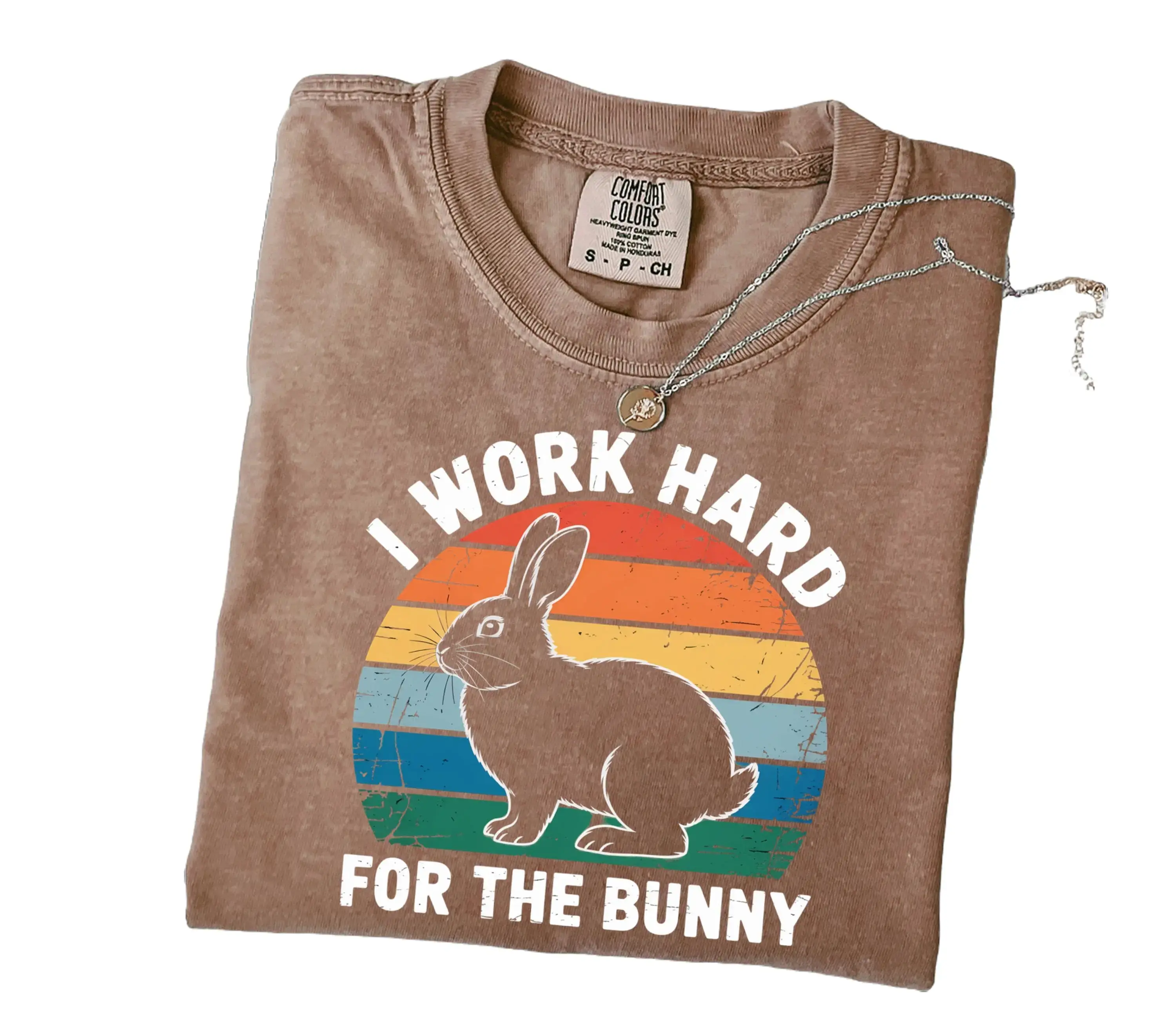Comfort Colors I Work Hard For The Bunny T-Shirt - Funny Retro Rabbit Graphic Tee, Bunny Mom Shirt, Pet Rabbit Lover Gift, Vintage Bunny Owner Apparel