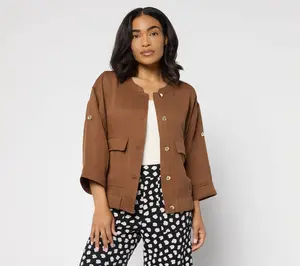 Susan Graver Drapey Stretch Lyocell Woven Button Front Jacket