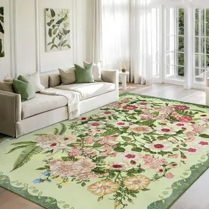 Floral Pattern Non-slip Floor Mat, 1 Count Exquisite Soft Thickened Floor Carpet, Decorative Area Rug for Home Living Room Bedroom Hotel