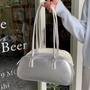 Women's Korean INS-Style Ballet Core Purse Shoulder Bag, Silver Trendy Casual Underarm Shoulder Bag for Women, Versatile Top-Handle Soft Elegant Handbag, Ideal for Daily Casual Wear, Shopping