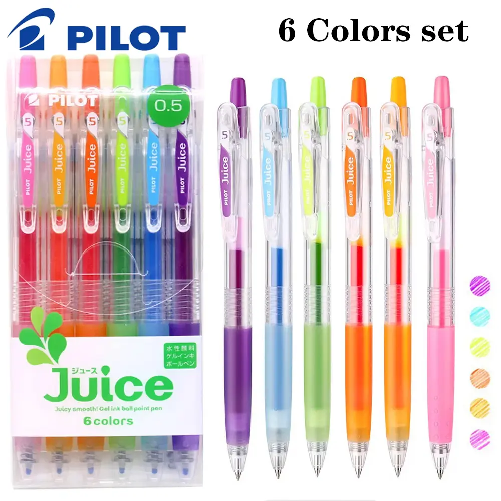 New 6-Piece Pilot Juice Gel Pen Set (LJU-10EF), 0.5mm, Japanese Stationery, Smooth Writing, Quick Dry Ink, for Student Notes & Drawing, Office School Supplies