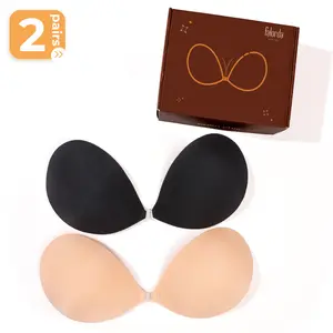 Falorda【2 Pairs】Fabric Adhesive Bra Underwear, Minimalist, Comfort, Dress Strapless Bra Womenswear Accessories, Strapless Sticky Invisible Bra for Backless, Basic Black