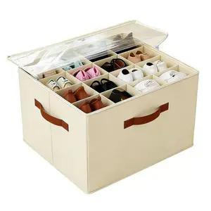 Large-Capacity Stackable Shoe Storage Box, Foldable Storage Box, With Adjustable Dividers, Can Hold 16 Pairs Of Shoes, With Transparent Lid And Leather Handle, For Bedroom Shoe Storage, Space-Saving, Practical Birthday Gift.