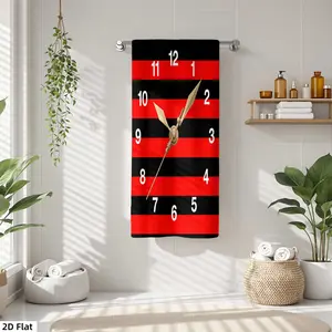 1Pc Modern Wall Clock with Red and Black Stripes Bathroom Hand Towel Bath Towel, Multiple Size Microfiber Towel, Ultra-Soft Quick Dry and Absorbent Polyester Large Bath Towel, Unique Home Decorative Kitchen Towels,