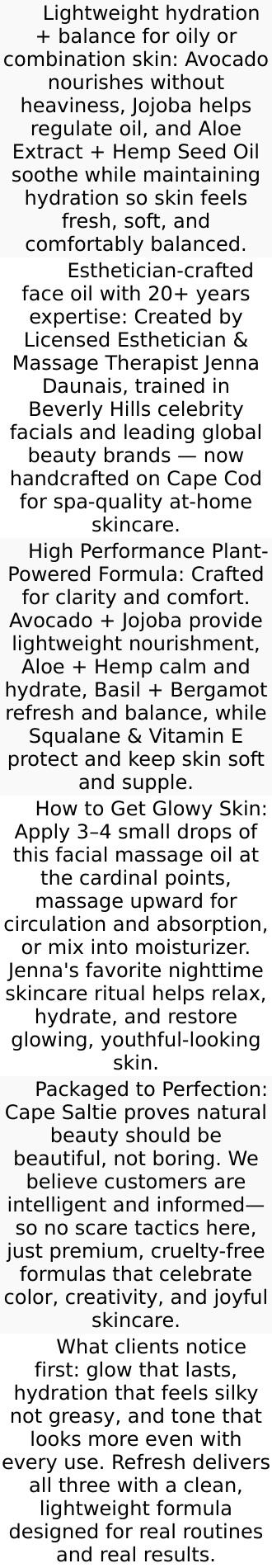 "Refresh" Omega Glow Facial Massage Oil - PM , 10ml. — Organic Flax Seed Oil • Avocado Oil • Aloe Extract