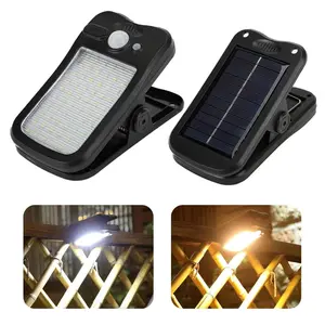Clip on Solar Lights for Fence, 3 Modes Solar Motion Lights Outdoor Waterproof, 60LEDs 500LM Portable Security Light for Fence, Deck, Garage, Camping, USB Charging