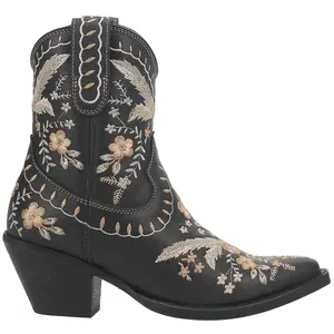 Dingo Womens Primrose Floral Embroidered Snip Toe Casual Boots Ankle Mid Heel 2-3" - Black Dingo Womens Primrose Floral Embroidered Snip Toe Casual Boots Ankle Mid Heel 2-3" - Black