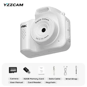 4K Ultra HD 64-Megapixel Mini Digital Camera, comes with a free 32GB TF memory card, weighs as little as 32g, features a 1.54-inch color screen, multiple filters, and an LED flash. A stylish pocket camera—the perfect gift for children and students.