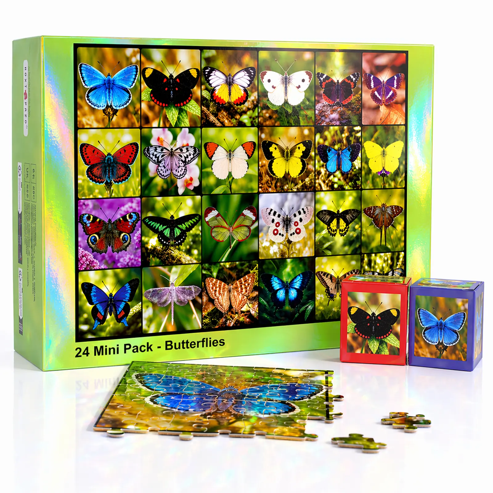 Butterfly Symphony 24 Mini Pack Advent Calendar Daily Puzzles - 1000 Pieces Total, 1 Box a Day, Laser Iridescent Finish, 27.5x19.7in, Relaxing Brain Teaser for Adults, Art Puzzles Gift for Birthdays/Holidays, Nature-Themed Item for Beginners