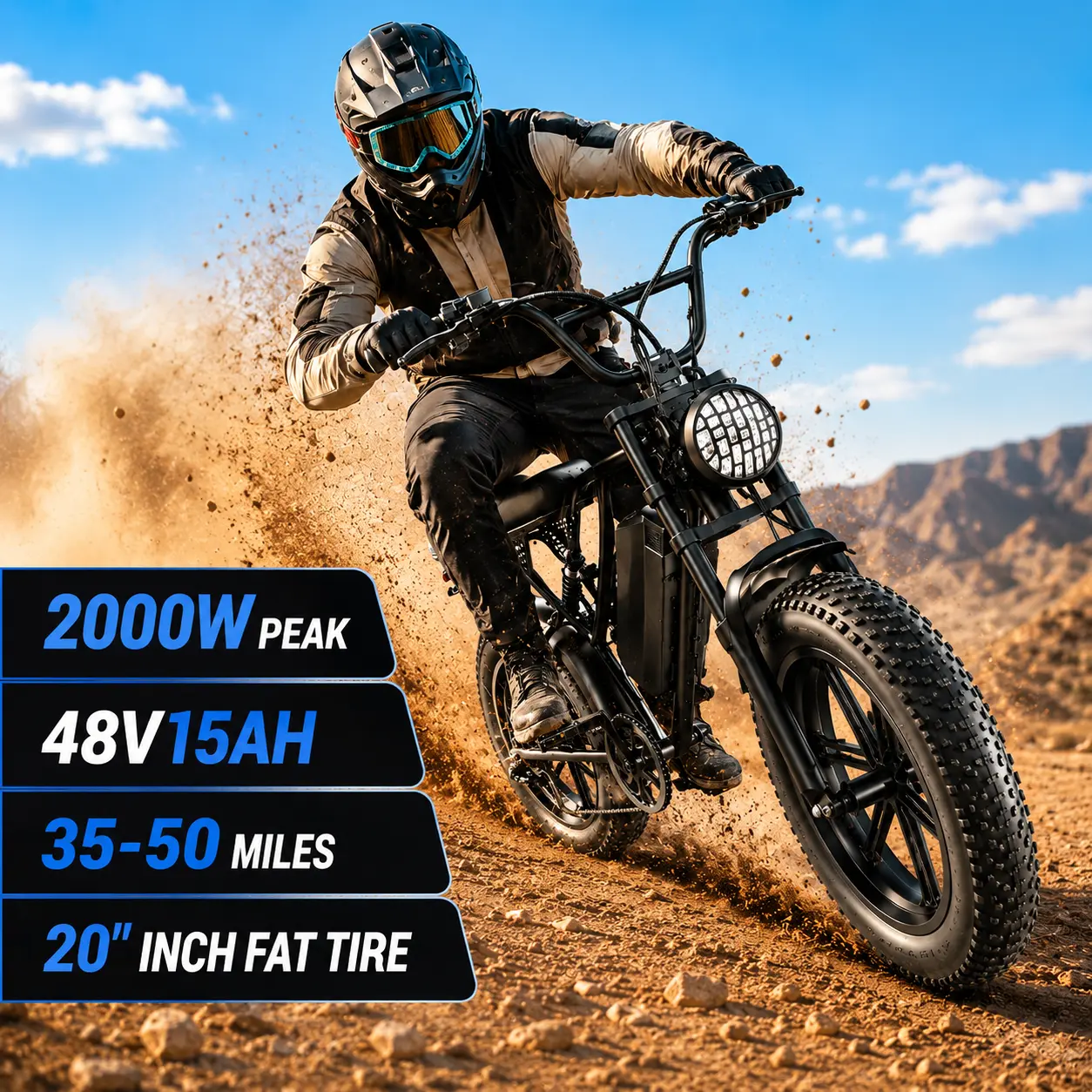 Adult Electric Mountain Bike Cycle - 2000W Peak Power, 28.5MPH Speed, 48V 15Ah Removable Battery, Dual Suspension, 20"x4.0 Fat Tires, 400 lbs Payload Capacity, Extended Saddle, 35-50 mi Range, LED Display, 20In, Ideal for Coffee Shop Commutes