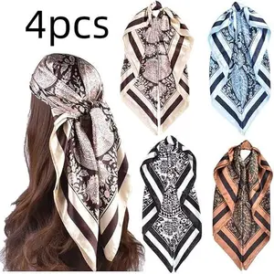 European and American Style Paisley Print Large Square Scarf 35 Inch Women's Headscarf 1/2/4 Piece Multifunctional Fashion Accessory
