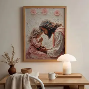 Christian Art Jesus and Children Prayer Wall Mural, Religious Bible Artistic Painting Canvas Print, Unframed Christian Home Decor Decoration Gift