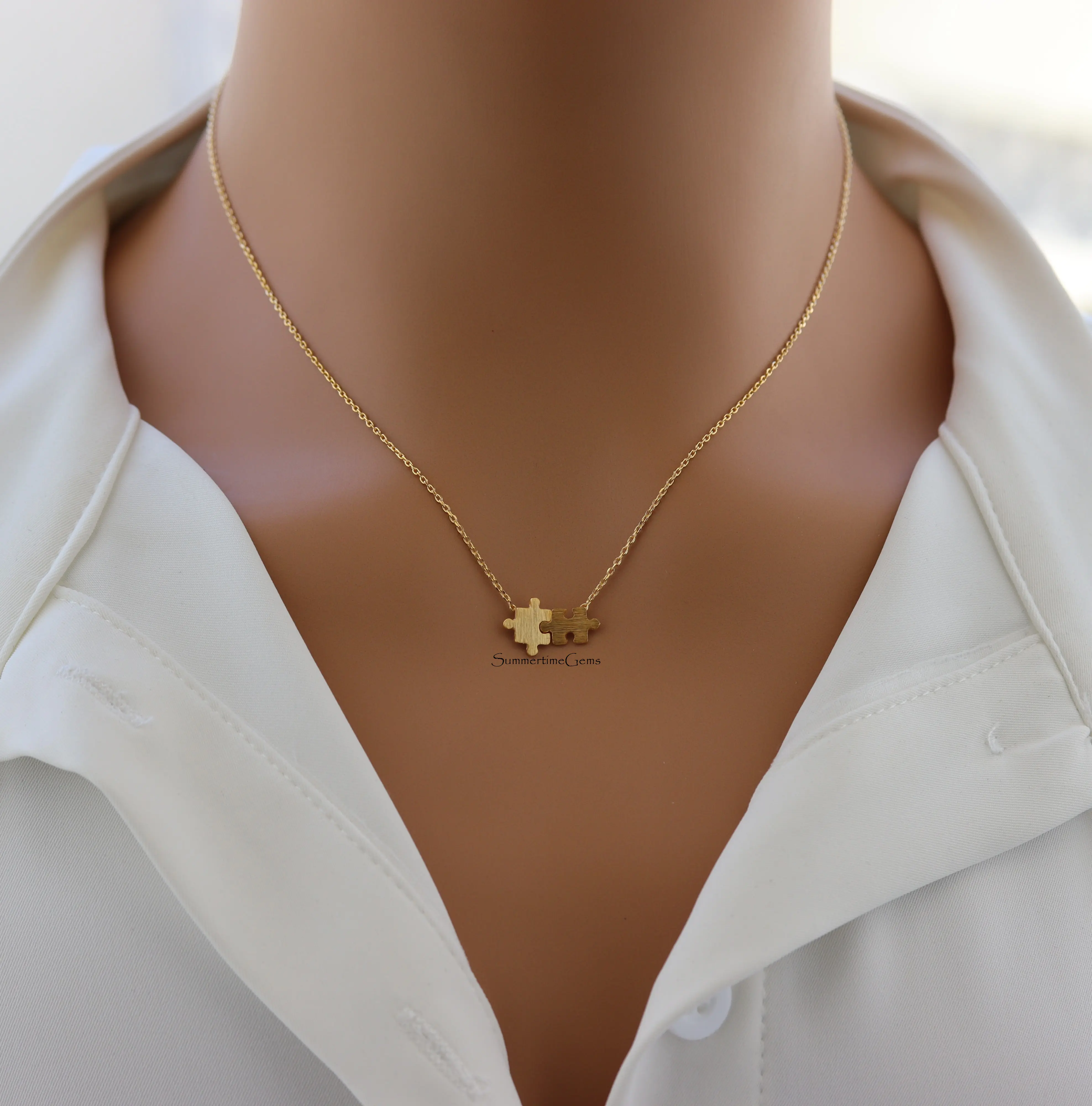 18K Gold Plated Dainty Puzzle Piece Pendant Necklace – Meaningful Jewelry Symbolizing Connection and Love