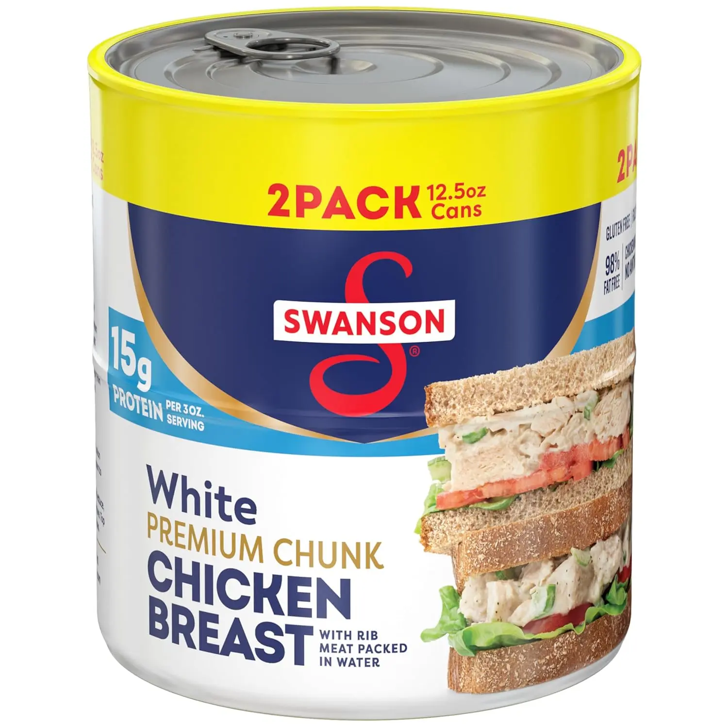 White Premium Chunk Chicken Breast with Rib Meat in Water, 12.5 oz. (Pack of 2)