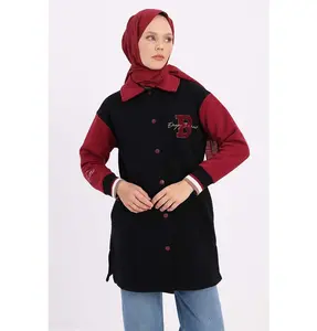 Modest Muslim Women's Two-Tone Letterman Jacket - 93134 Black
