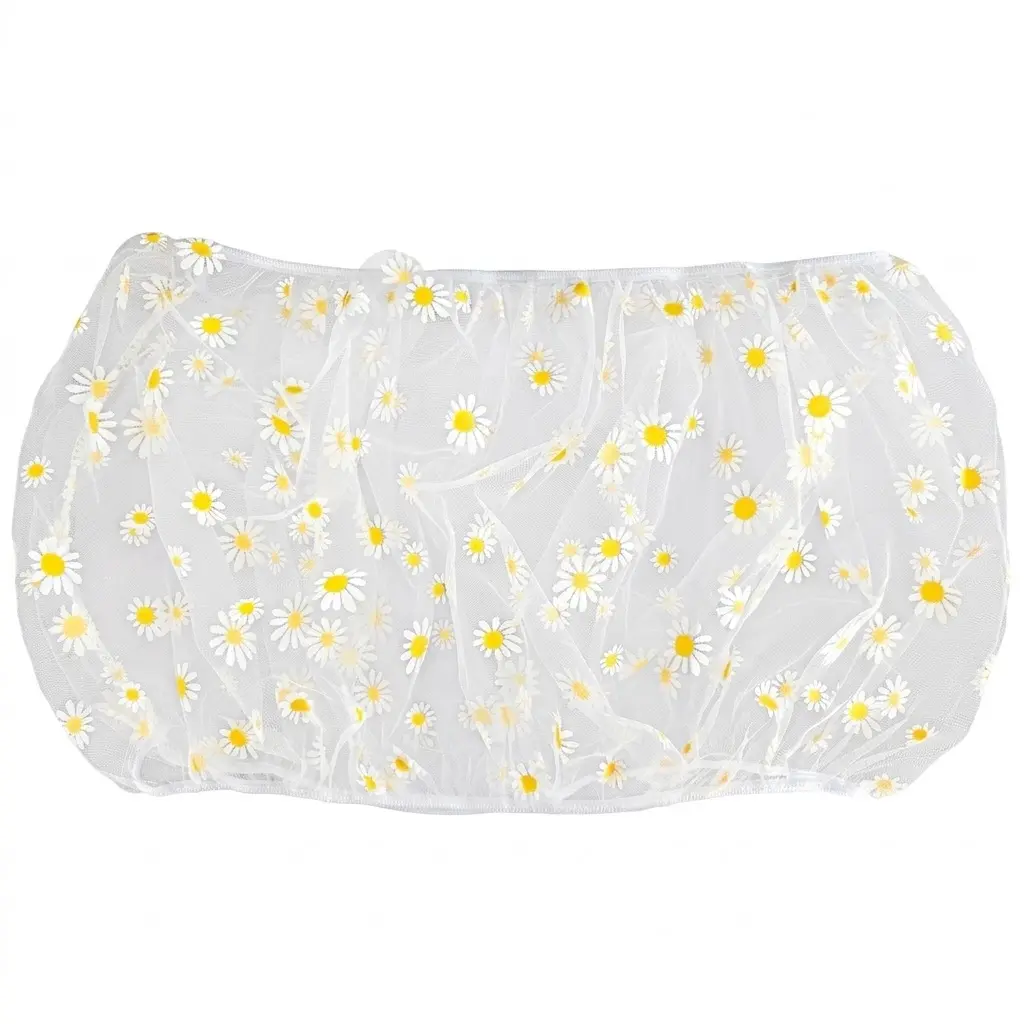Cute Daisy Print Mesh Bird Cage Cover - Breathable Seed Catcher Skirt Guard, Sheer Net Enclosure with Elastic Band for Parrots & Small Birds, Bird Supplies