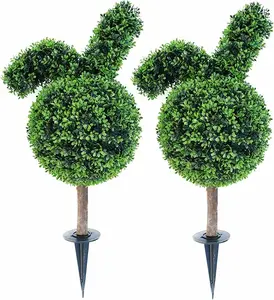 Artificial Bunny-Shaped Topiary Tree with Boxwood Ball Decoration - 31.5'' for Indoor & Outdoor Easter Holiday Garden Porch Decor