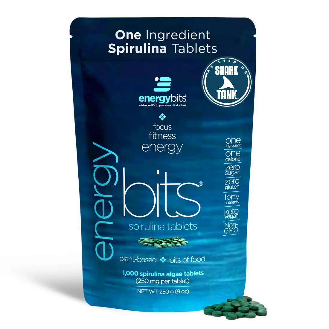 ENERGY bits Spirulina Tablets - Large Bag | 100% Pure Algae Supplement for Clean Energy, Focus & Sports Nutrition