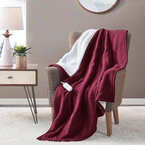 Serta 50"x60" Fleece to Faux Shearling Heated Throw Burgundy
