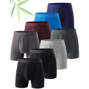 Men's Solid Color Bamboo Fiber Boxer Brief, Breathable Comfy Underwear for Daily Wear, Casual Men's Underwear for All Seasons, Stretchy Underwear, Underwear Boxers  Casual Boxers
