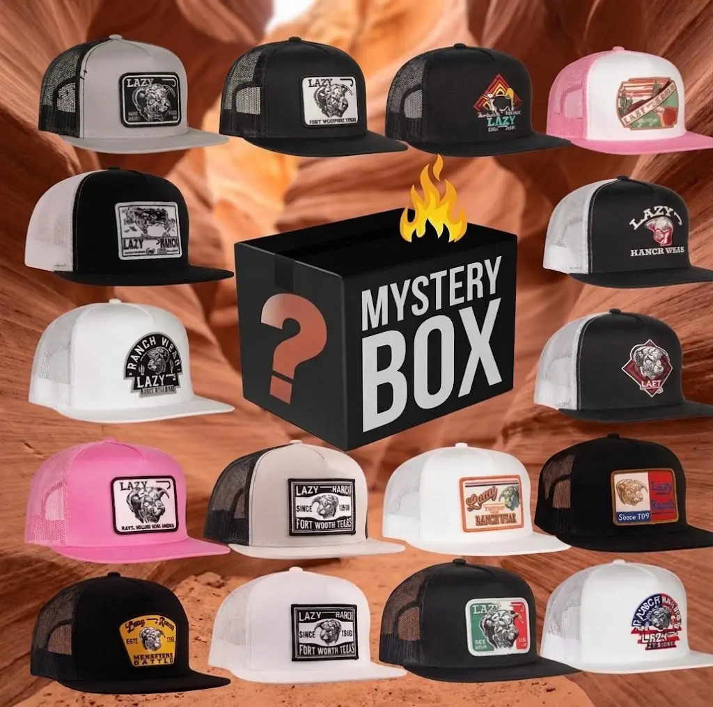 Mystery Hat Box Random sent Lazy J Ranch Black White Bull Trap Silver Grey & Black Elevation Arrowhead Cattle Headquarters Fort Worth