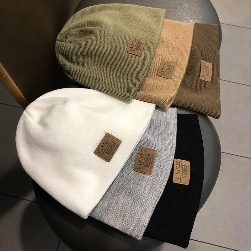 Men's & Women's Knit Beige/Grey/Navy/Black/Brown Winter Cap - Solid Color Streetwear Beanie with Label Tag Design, Warm Beige/Grey/Navy/Black/Brown Knit Hat for Men & Women, Multi-Color Options, Unisex Winter Hat for Casual & Formal Use, Hand Wash or Dry