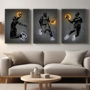 3pcs/set  Unframed Canvas Material Neon Style Artistic Wall Art Poster World Famous Basketball Soccer Stars Pop Mural Modern Home Decoration Items Canvas Painting Pictures Prints