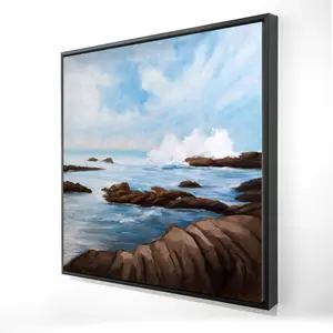 212 MAIN Artistic Vibrant Seaside Wave Framed Wall Artwork Print, 24x24 in, Coastal Decor for Bedroom Home Wall Decoration