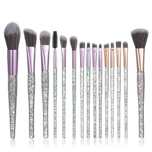 15Pcs Glitter Handle Makeup Brush Set, Premium Synthetic Bristles for Foundation, Eyeshadow, Blush & Full Face Makeup