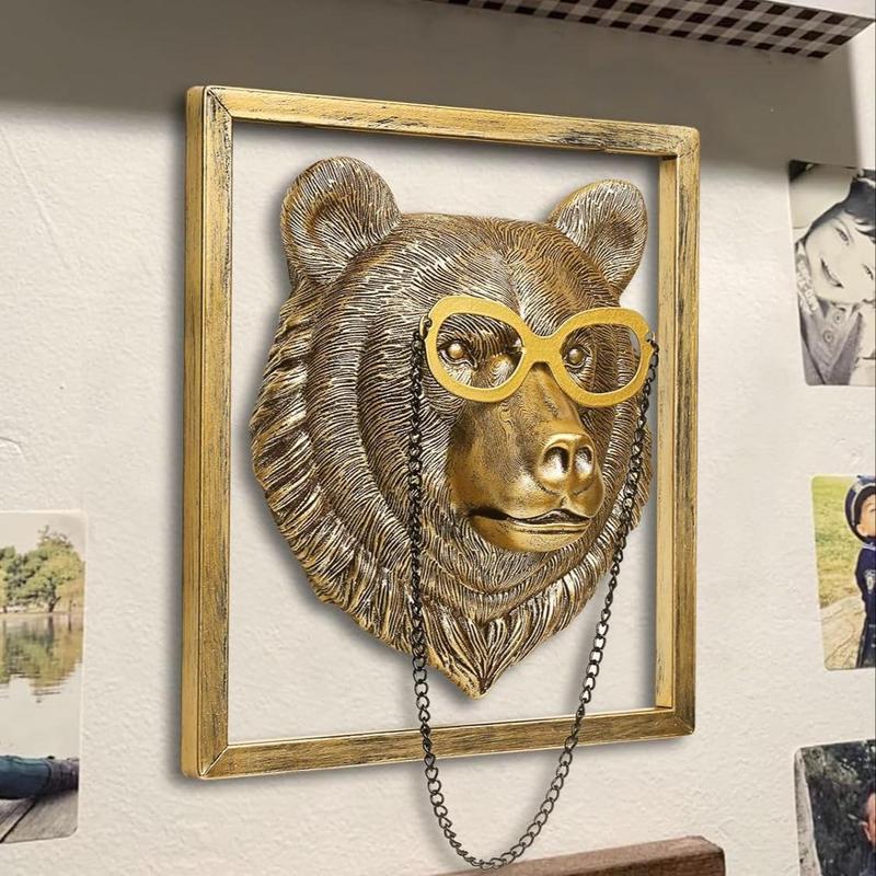 Animal Head Wall Decor, 1 Count Resin Animal Head Wall Hanging Ornament with Frame, Wall Art Decor for Home Living Room Bedroom Office